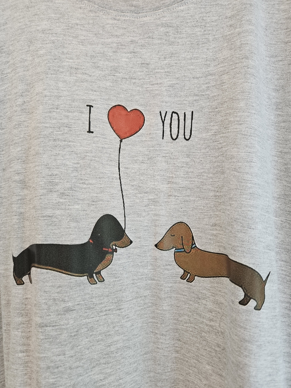 I Love You Dachshund Graphic Dog Tee - Gray with Black & Brown Prints